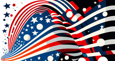 Fototapeta premium Independence day abstract background with elements of the American flag in dark blue Generative AI colors.