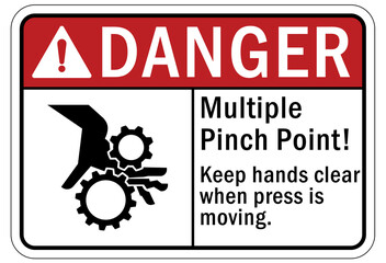 Pinch point hazard sign and labels Keep hands clear when press is moving
