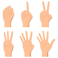 Vector hands poses, hand holding and pointing gestures, fingers crossed, fist, peace and thumb up. Communication or talking for messengers