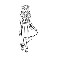 Schoolchildren go to school hand in hand. Sketch.