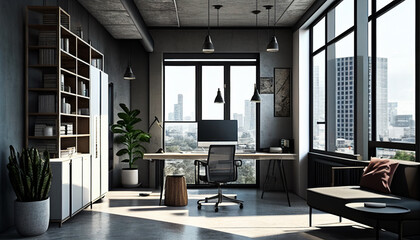 Fototapeta premium Home office cabinet living room interior concept Generative AI