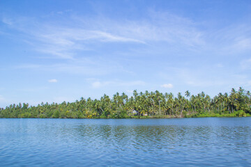 Beautiful view of Lake Koggala, Sri Lanka, on a sunny, clear day