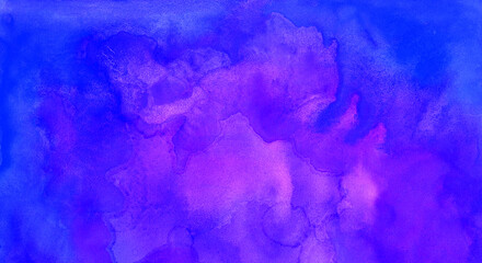 hand drawn abstract watercolor background with blue and purple splashes
