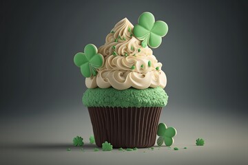 Fototapeta na wymiar St Patricks Day Shamrock Cupcake with Room for Copy (Generated with AI)