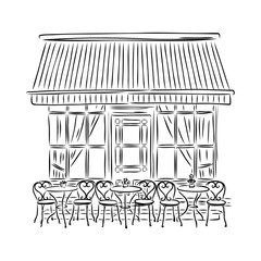 Fototapeta premium Street cafe in old town vector illustration