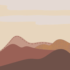 Abstract bohemian background. Vector landscape, boho style. Landscape with hills, terracotta colors. - 573664305