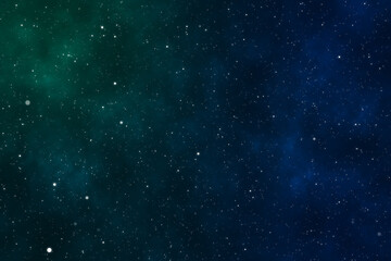 Starry night image with the blue and green galaxy in the cosmic space.