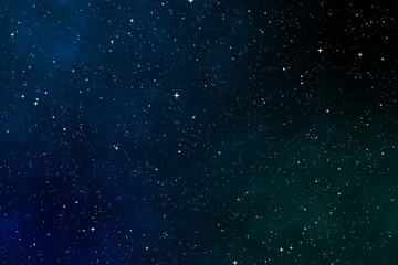 Starry night image background with the blue and green galaxy in the cosmic space.