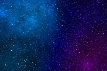 Starry night image with the blue and purple nebula in the cosmic space. - obrazy, fototapety, plakaty