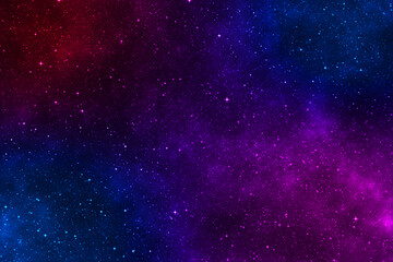 Starry night image with the blue, purple, and red galaxy in the cosmic space.