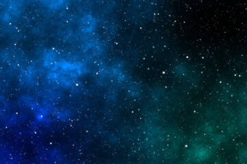 Starry night image with the blue and green galaxy and nebula.
