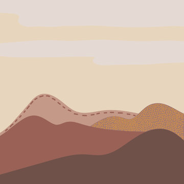 Abstract bohemian background. Vector landscape, boho style. Landscape with hills, terracotta colors.