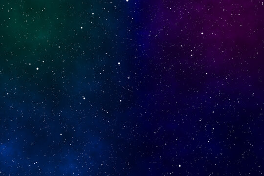 Starry night image background with the purple and blue galaxy and green nebula in the cosmic space.