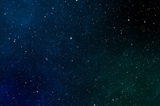 Starry night image background with the blue and green galaxy in the cosmic space. © mikenoki