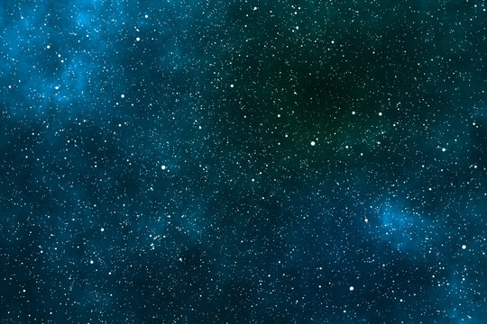Starry night image background with the green galaxy and blue nebulas.