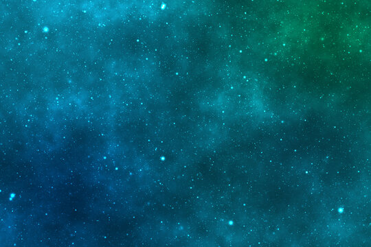 Green galaxy space background. Starry night sky background. Night