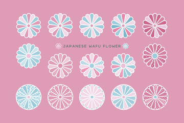 Set of Pastel flowers icon. Vector illustration. It is isolated on a pink background.