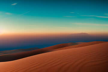 Fototapeta na wymiar A beautiful sunset over a desertic landscape. Generative AI.