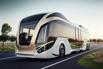 futuristic green energy eco-friendly electric bus, generative ai