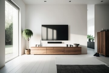 A living room with a TV cabinet can be made stylish with the right elements, such as a wide-angle perspective, carpet decor, and other home decor pieces.