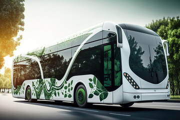 futuristic green energy eco-friendly electric bus, generative ai