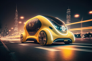futuristic eco-friendly electric green energy yellow taxi cab automobile, generative ai