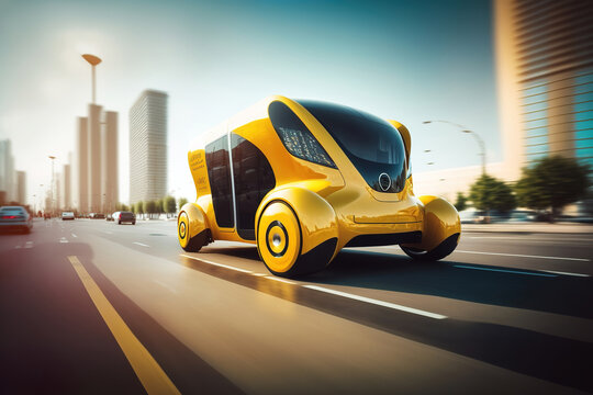futuristic eco-friendly electric green energy yellow taxi cab automobile, generative ai