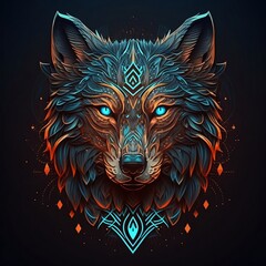 Wolf. Abstract wolf head illustration. Generative AI - 573665387