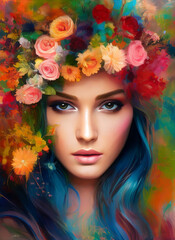 Obraz na płótnie Canvas Painting of a beautiful woman's face, Portrait of a beautiful woman.