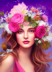 Naklejka premium Painting of a beautiful woman's face, Portrait of a beautiful woman.