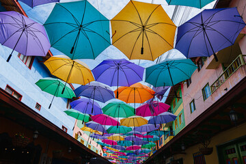 Fototapeta na wymiar colorful umbrellas in the city
