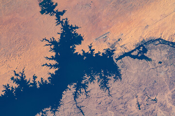 The Nile River, The Red Sea, The Gulf of Oman, The Gulf of Aqaba, and The Mediterranean Sea. Elements of this image furnished by NASA. Selective focus included.