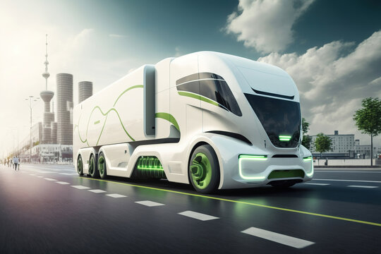 futuristic eco friendly electric truck, generative ai
