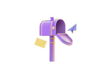 mail box with envelop plane rocket sign on white background 3d render concept