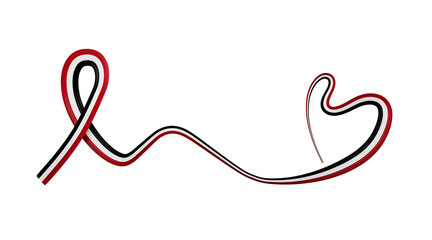 Fototapeta na wymiar 3d Flag of syria Country, Heart shaped Wavy Awareness Ribbon on White Background, 3d illustration