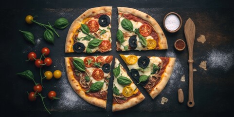 Fototapeta na wymiar Freshly Made Italian Pizza on Wooden Table, generative ai
