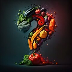 Obraz na płótnie Canvas Question mark symbol from vegetables and fruits, generative ai