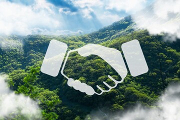 Corporate concept, handshake icon on nature background