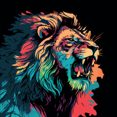Colorful angry lion pop art vector illustration
