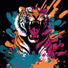 Colorful angry tiger pop art vector illustration