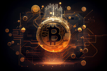 Obraz premium Bitcoin crypto currency on black background, golden conceptual, generative ai