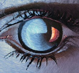 Digital painting of eye. Abstract impression of human soul. 2d illustration.