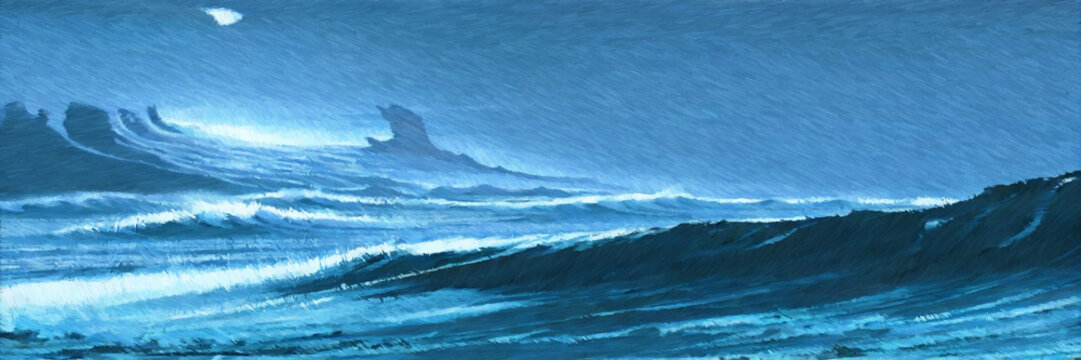 Ocean view digital painting. Paintery, unfinished, cgi brush style. 2d illustration. © Jakub