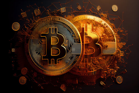 Bitcoin crypto currency on black background, conceptual, generative ai