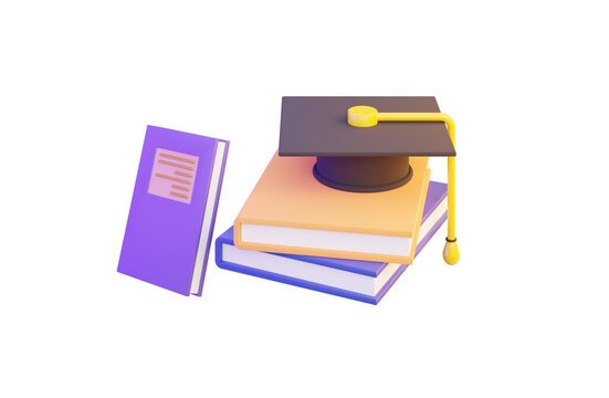 books sign with graduation cap on white background 3d render concept for scholarship