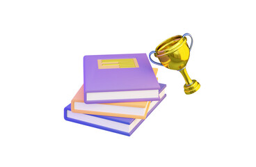 books sign with trophy on white background 3d render concept for educational prize