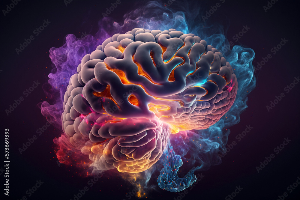 Wall mural an abstract concept of a colorful brain exploding with ideas