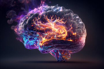 An abstract concept of a colorful brain exploding with ideas