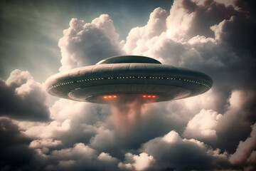 Fototapeta na wymiar UFO floating in the clouds generative ai 