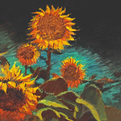 Fototapeta na wymiar Colorful flowers digital painting concept art. 2d illustration.